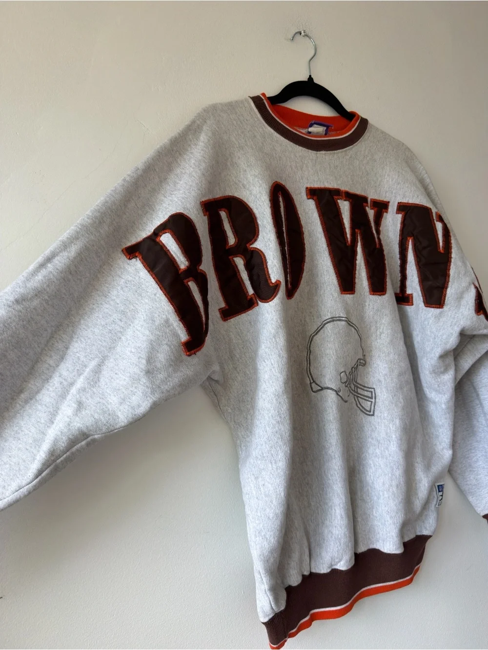 Vintage-Inspired Gray Crewneck Sweatshirt with Brown Lettering Made in USA